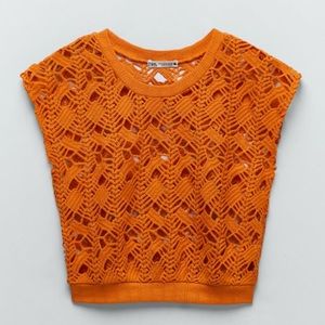 NWT Zara Orange Sleeveless Crochet Top